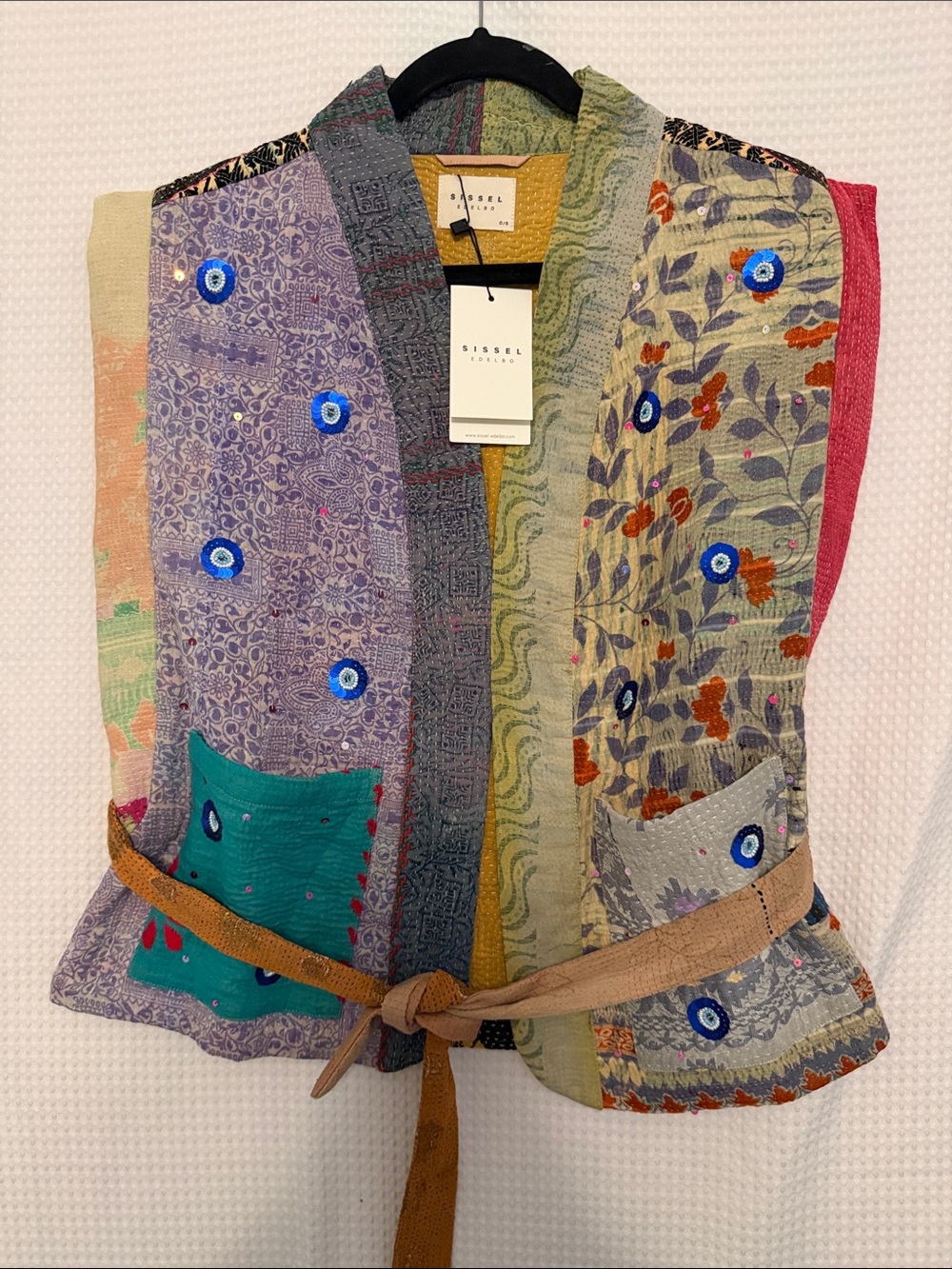 Sissel Multicolor Quilted Patchwork Vest with Tie-Waist
